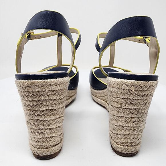 Boden Carrie Espadrille Wedge Sandal Size EU41/US10.5 Navy Blue & Yellow Leather - Picture 6 of 10